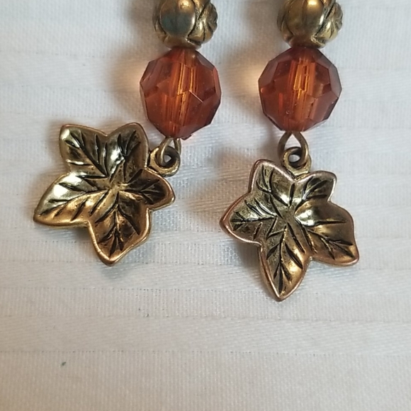 Maple Leaf Bead Drop Earrings Gold - Picture 2 of 5